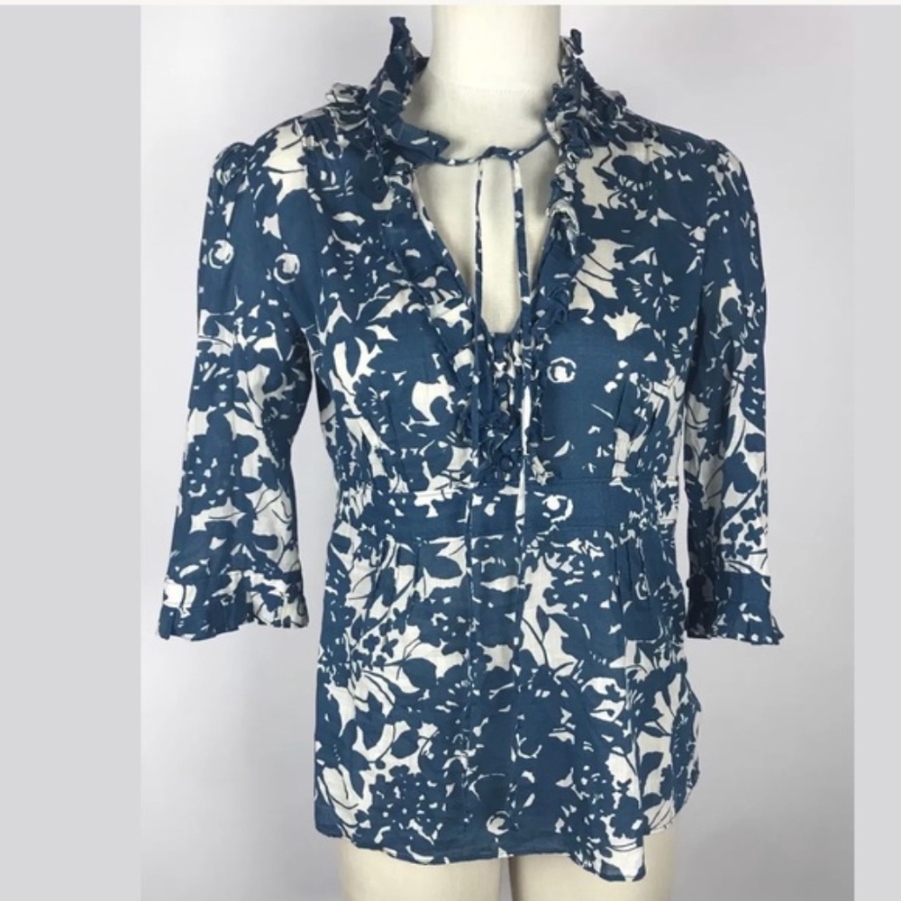 J.CREW Frances 3/4 Floral Ruffle Peplum Top 0